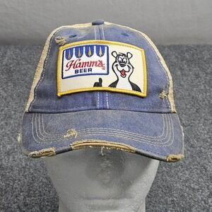 Vintage Hamms Beer Bear Trucker Hat Blue Tan Cap 90s Y2K Grunge Brewery Midwest